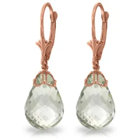 14K Solid Rose Gold Earrings w/ Briolette Green Amethyst