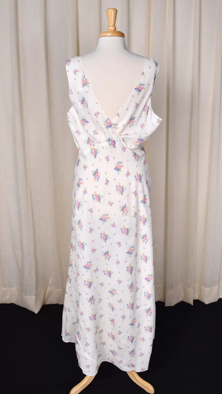 1930s Floral Print Bias Cut Maxi Nightgown