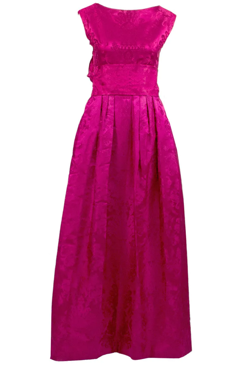 1950s Vintage Raspberry Pink Satin Evening Gown Paris