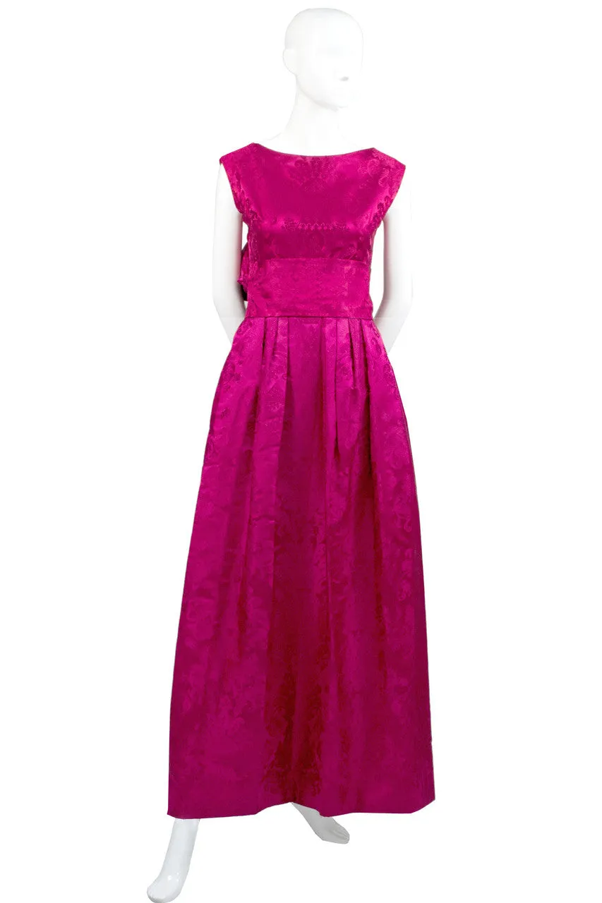 1950s Vintage Raspberry Pink Satin Evening Gown Paris