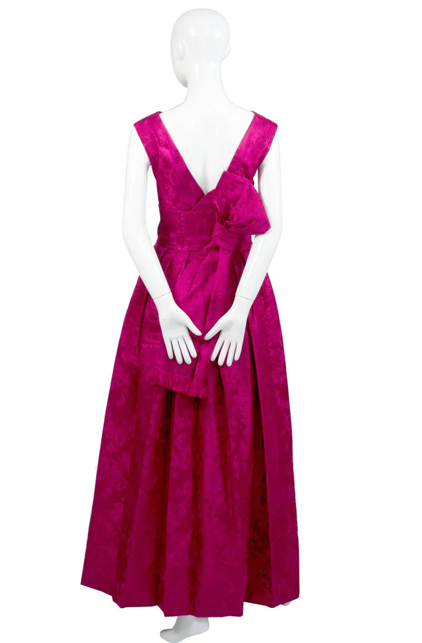 1950s Vintage Raspberry Pink Satin Evening Gown Paris