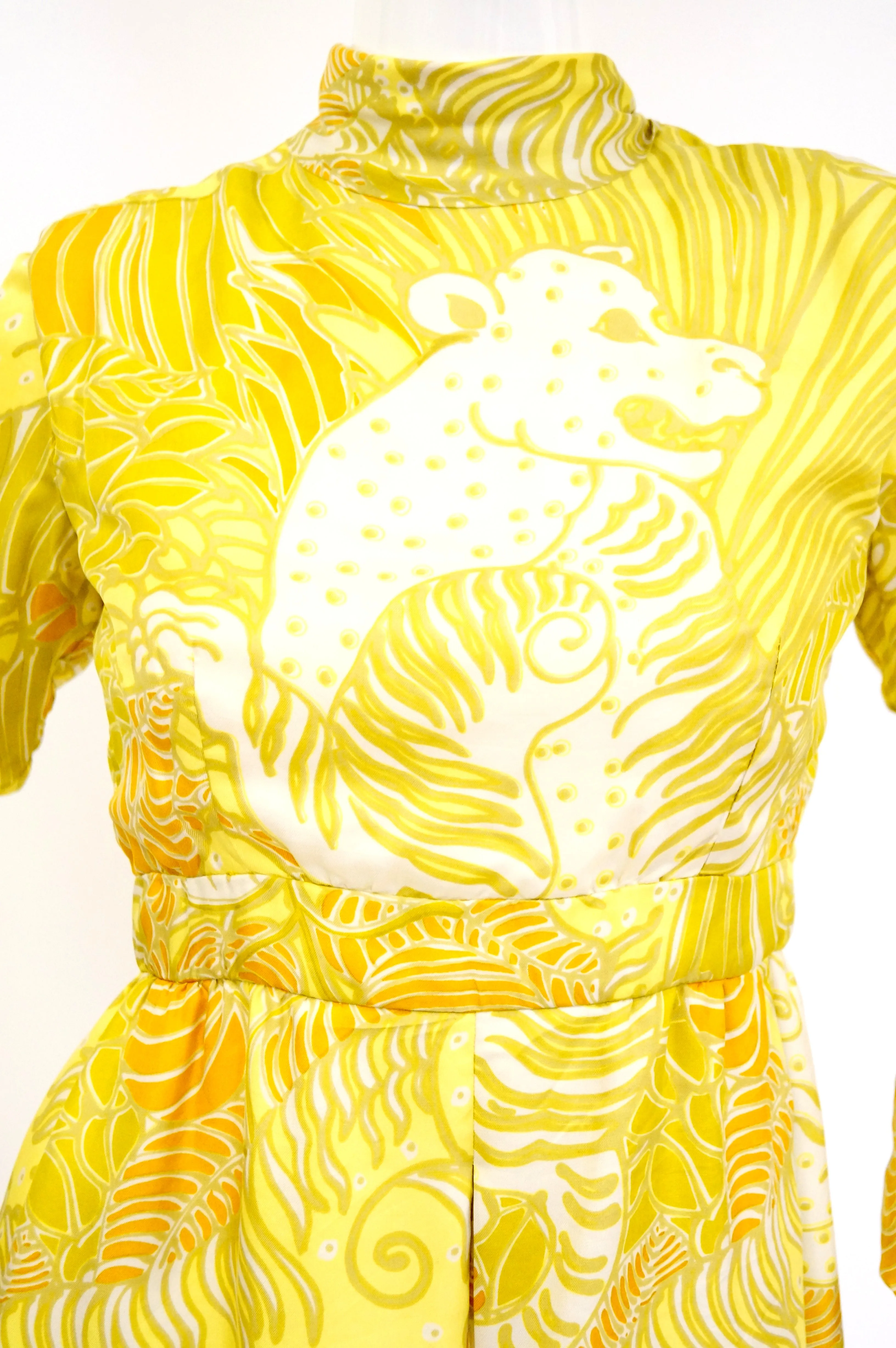 1960s George Halley Citrine Yellow Grinning Tiger Dress