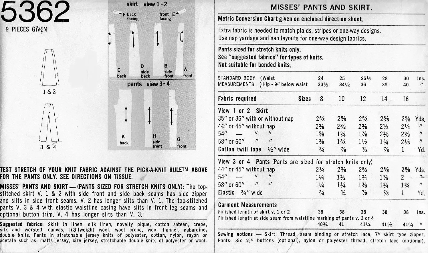 1970s SLIT Maxi Skirt and Pants Pattern Simplicity 5362 Fab Stretch Knit Pants and Full Length Skirt Pattern Deep Slits  Day or Evening  Waist 30 Vintage Sewing Pattern UNCUT