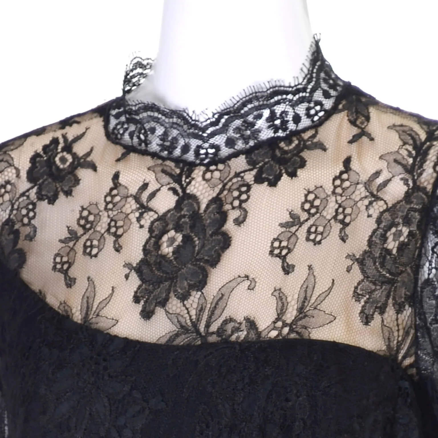 1980s Loris Azzaro Paris Black Lace Victorian Style Evening Dress