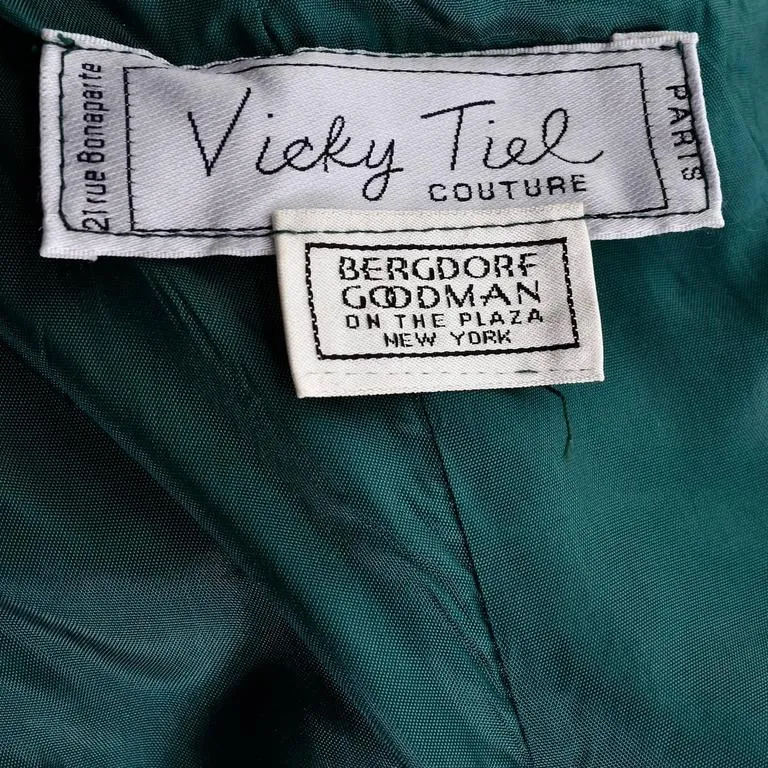 1980s Vicky Teal Couture Green Satin Strapless Dress with Rosette