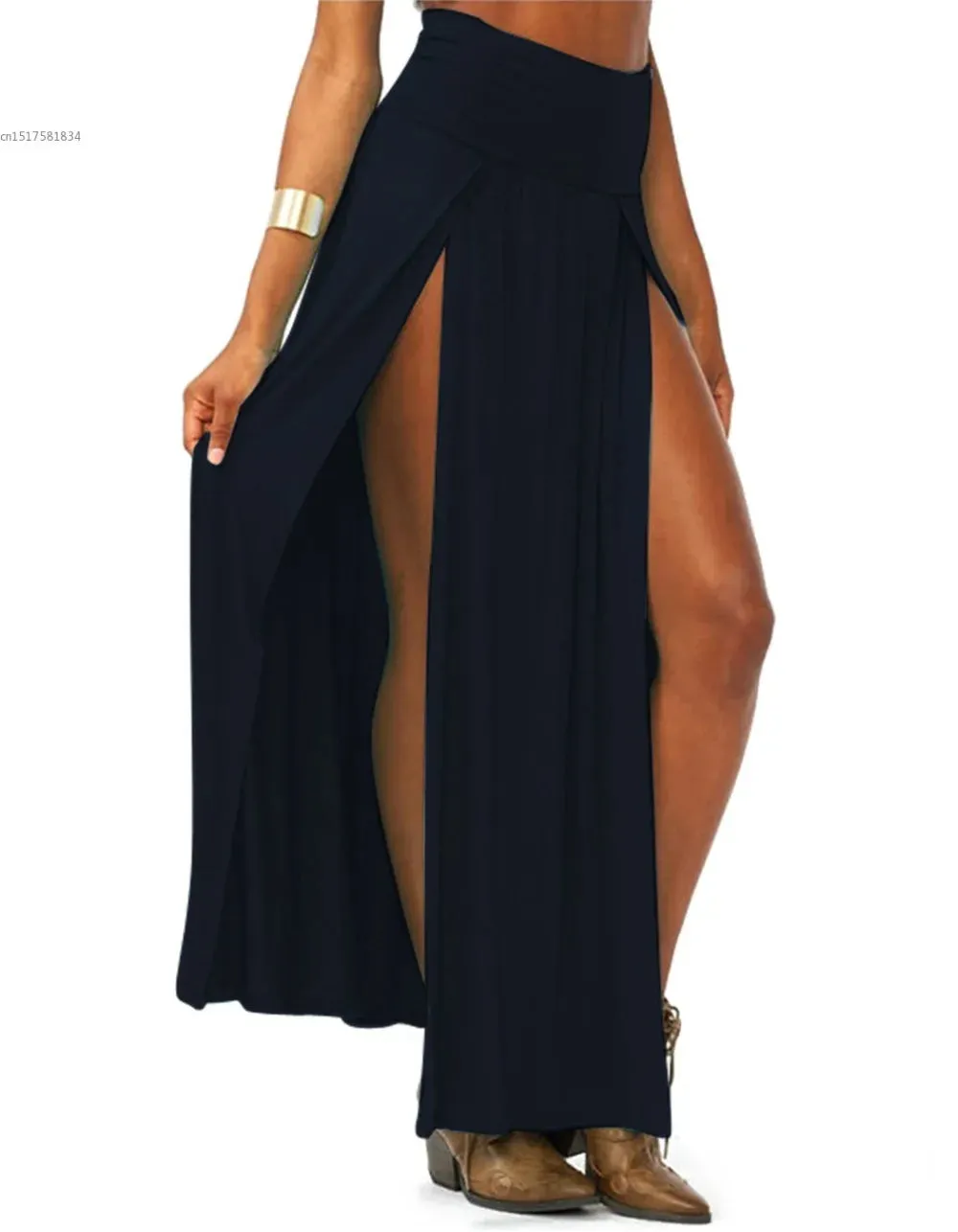 2022 New Arrival High Waisted Sexy Womens Double Slits Summer Solid Long Maxi Skirt Wholesale 51 Valentine's Day Gifts