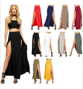 2022 New Arrival High Waisted Sexy Womens Double Slits Summer Solid Long Maxi Skirt Wholesale 51 Valentine's Day Gifts