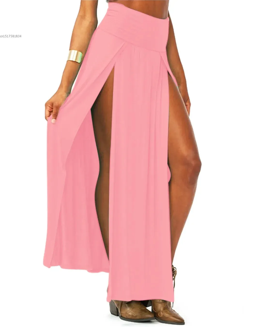 2022 New Arrival High Waisted Sexy Womens Double Slits Summer Solid Long Maxi Skirt Wholesale 51 Valentine's Day Gifts