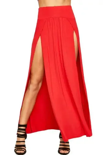 2022 New Arrival High Waisted Sexy Womens Double Slits Summer Solid Long Maxi Skirt Wholesale 51 Valentine's Day Gifts