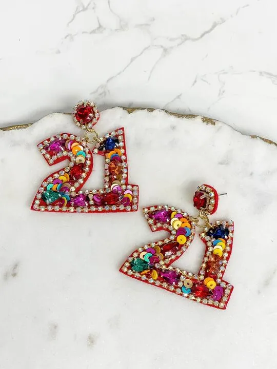 '21' Birthday Glitzy Sequin Dangle Earrings