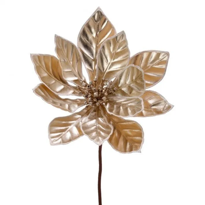 24" Champagne Metallic Glitzy Poinsettia Stem