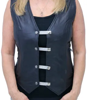 2.5" Crystal Vest Extender on Gray Leather #VC240932CRY