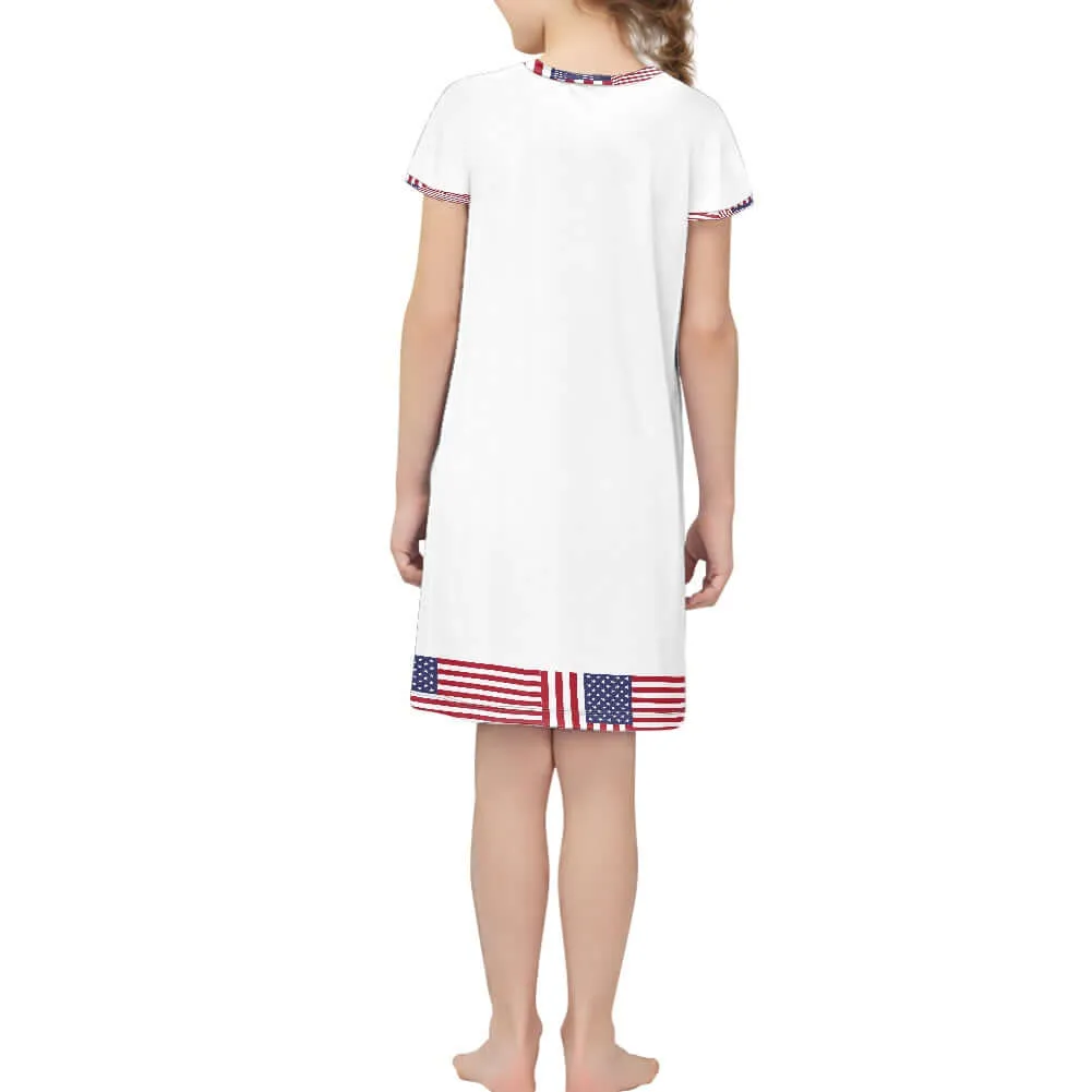 4th of July Patriotic Girl's Short Sleeve T-Shirt Dress