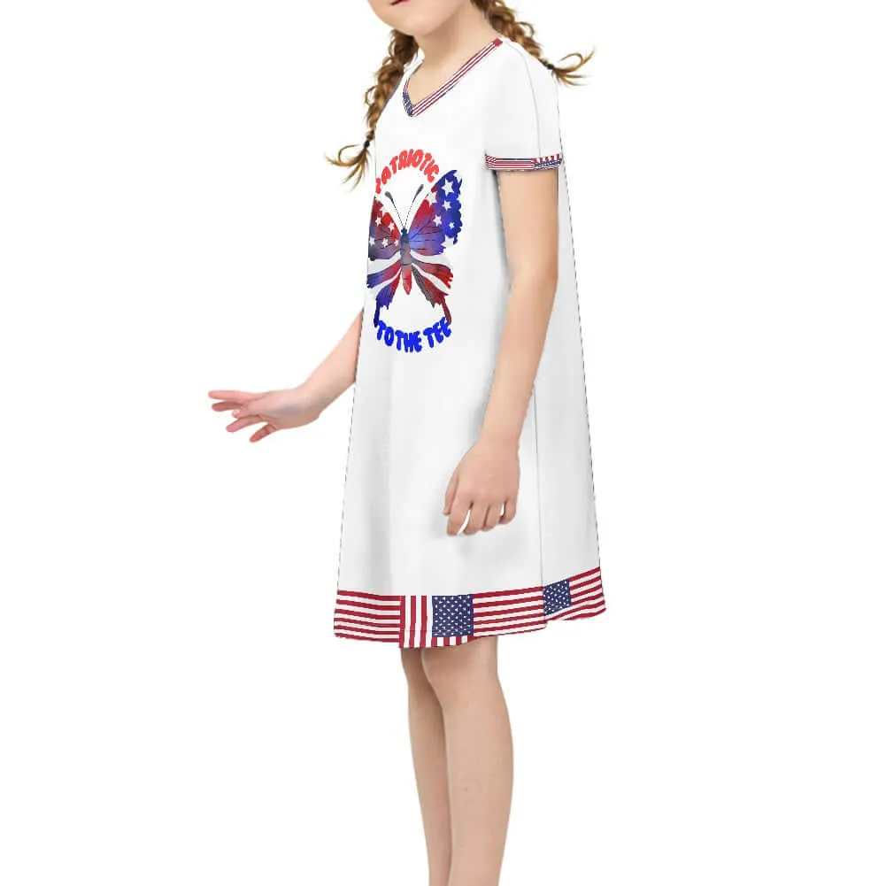 4th of July Patriotic Girl's Short Sleeve T-Shirt Dress