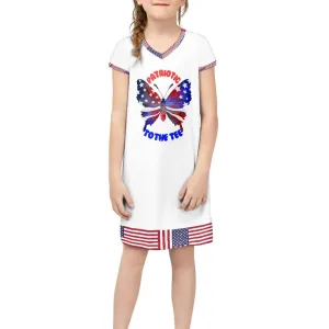 4th of July Patriotic Girl's Short Sleeve T-Shirt Dress