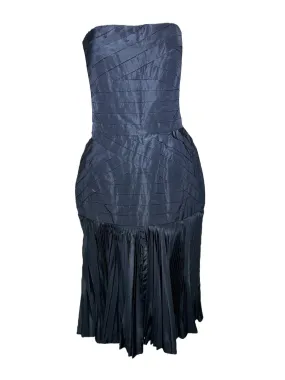 80s Couture Finish Black Pleated Strapless Cocktail Dress