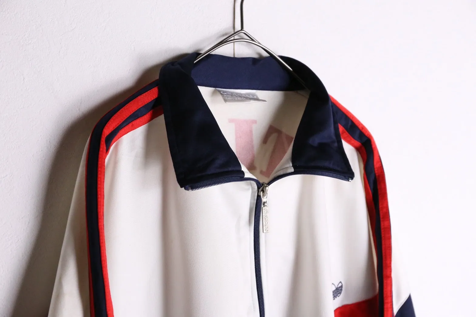 80‘s~”adidas“white×red×navy back print track jacket