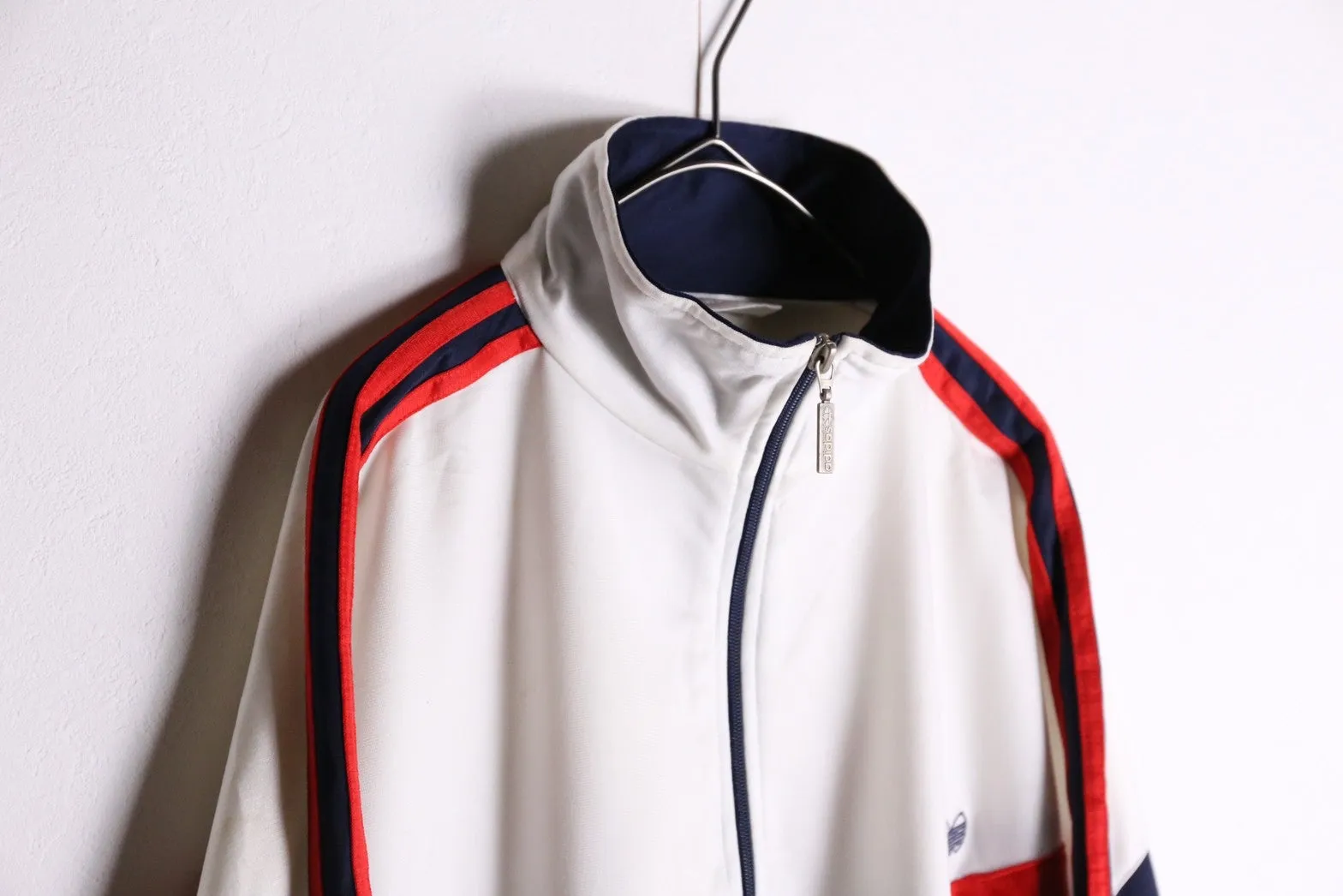 80‘s~”adidas“white×red×navy back print track jacket