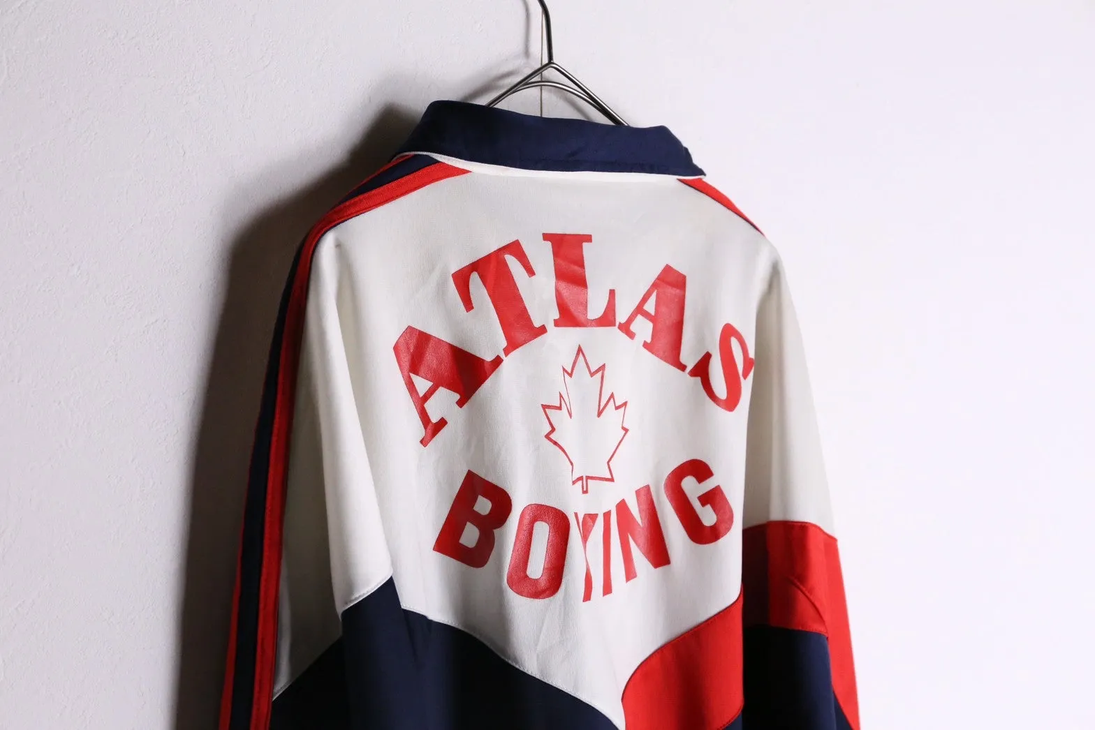 80‘s~”adidas“white×red×navy back print track jacket