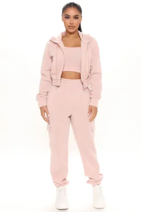 About Time 3 Piece Jogger Set - Rose