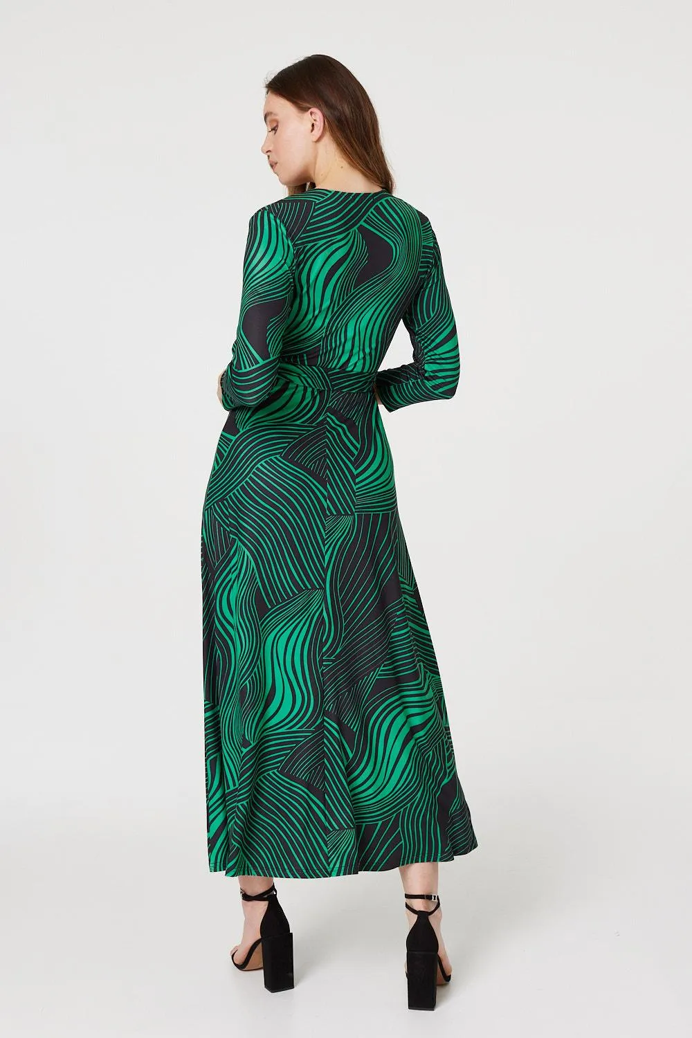 Abstract Print Maxi Wrap Dress