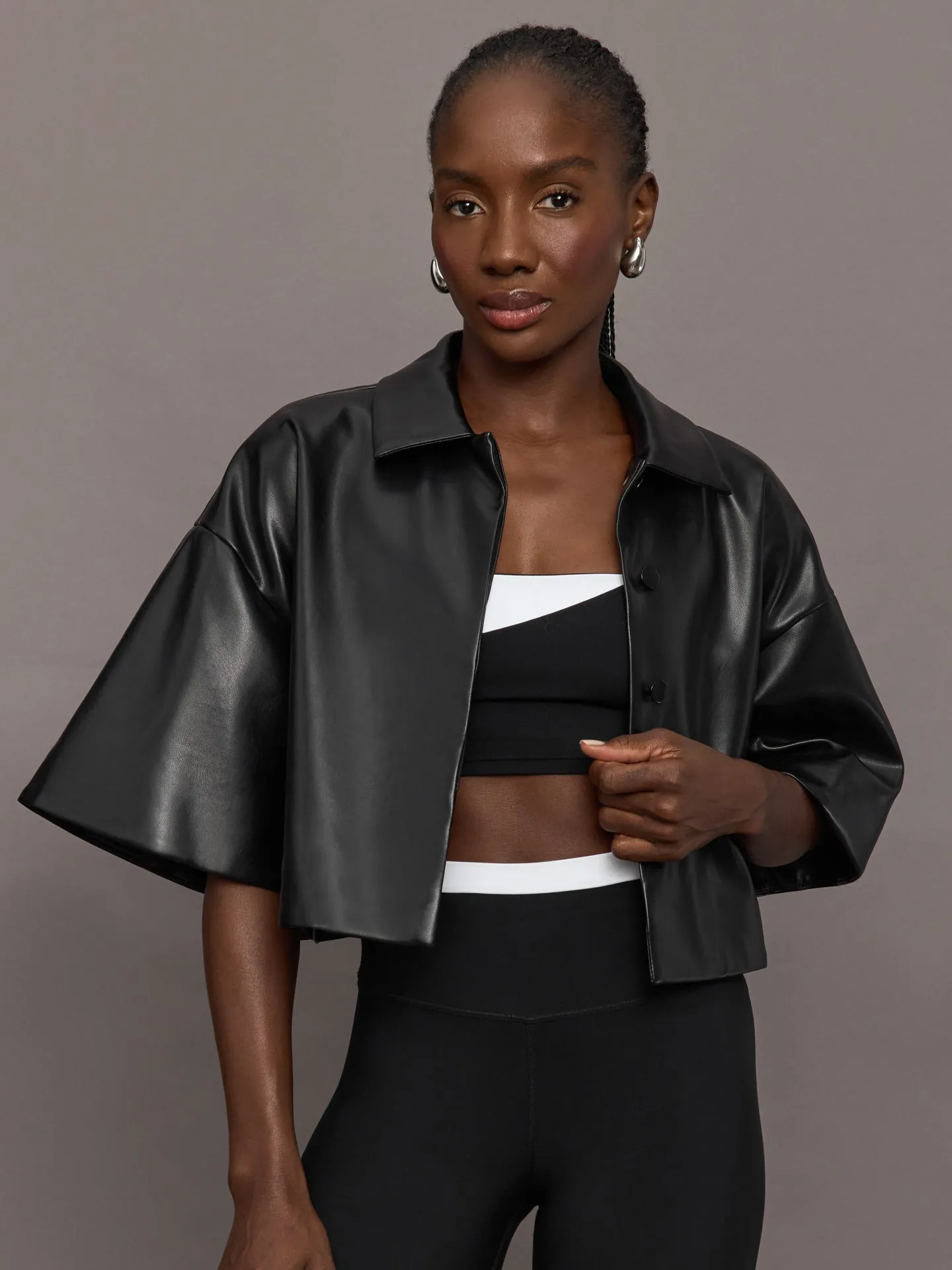 Adi Faux Leather Cropped Jacket - Black