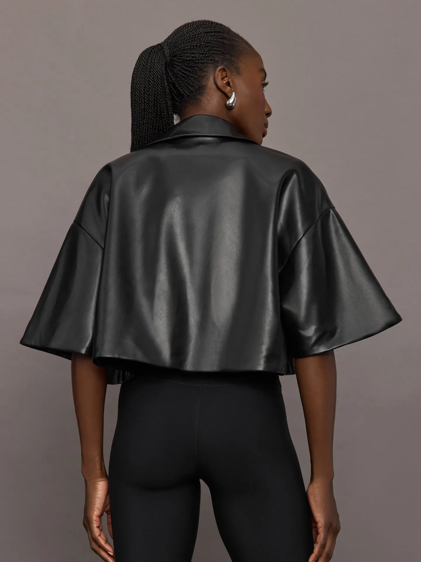 Adi Faux Leather Cropped Jacket - Black