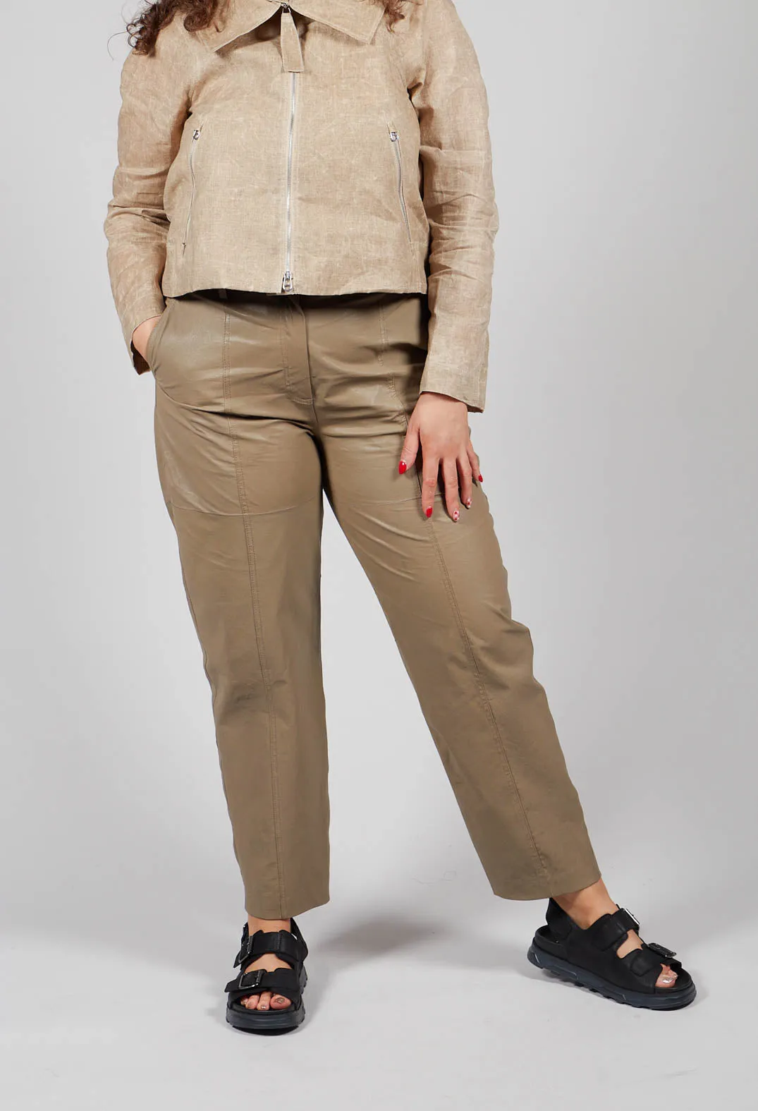 Ago Leather Trouser In Khaki