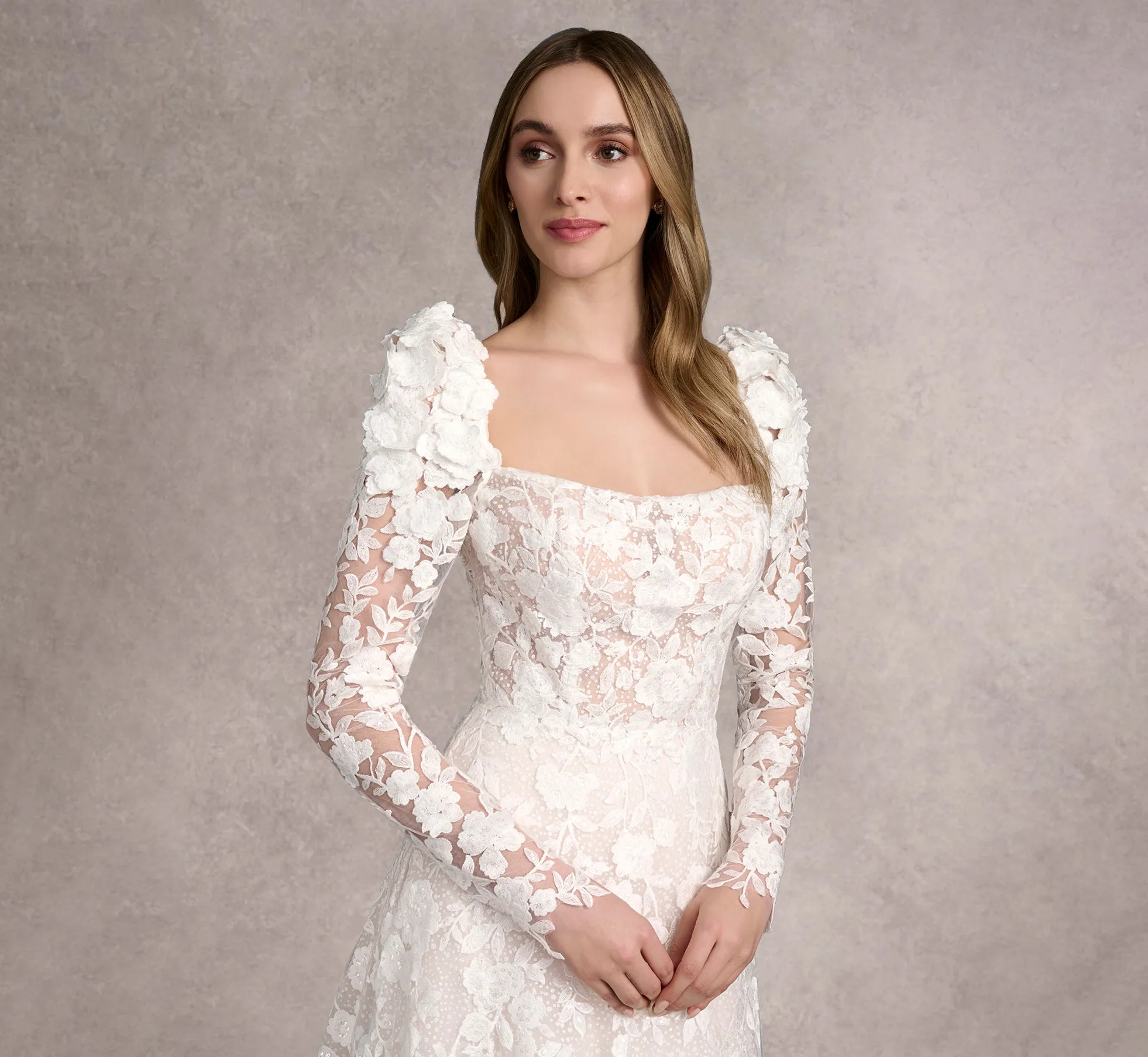 Allover Lace Long Sleeves In Ivory/Almond In Ivory Almond