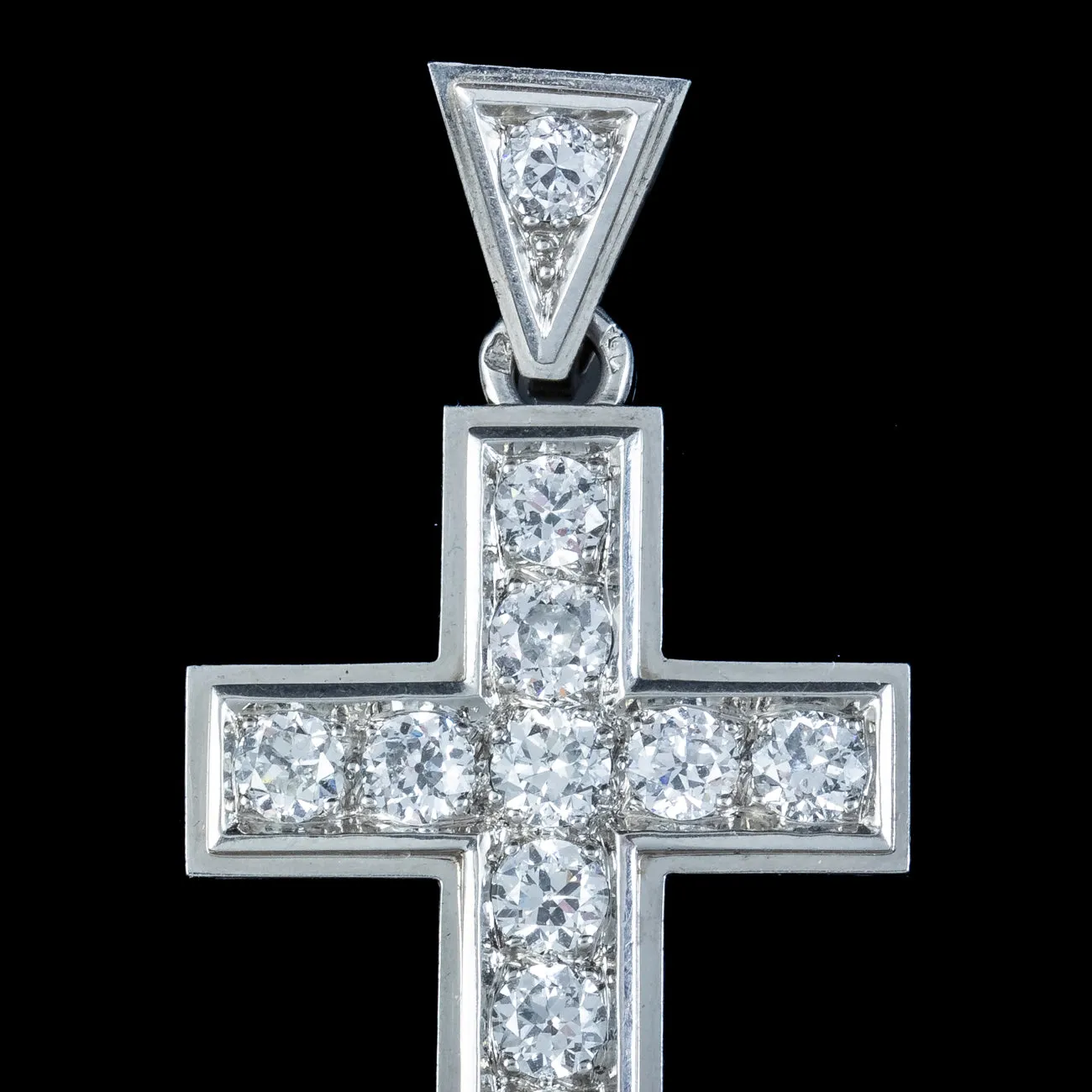 Art Deco French Diamond Cross Pendant Platinum 2.8ct Of Diamond