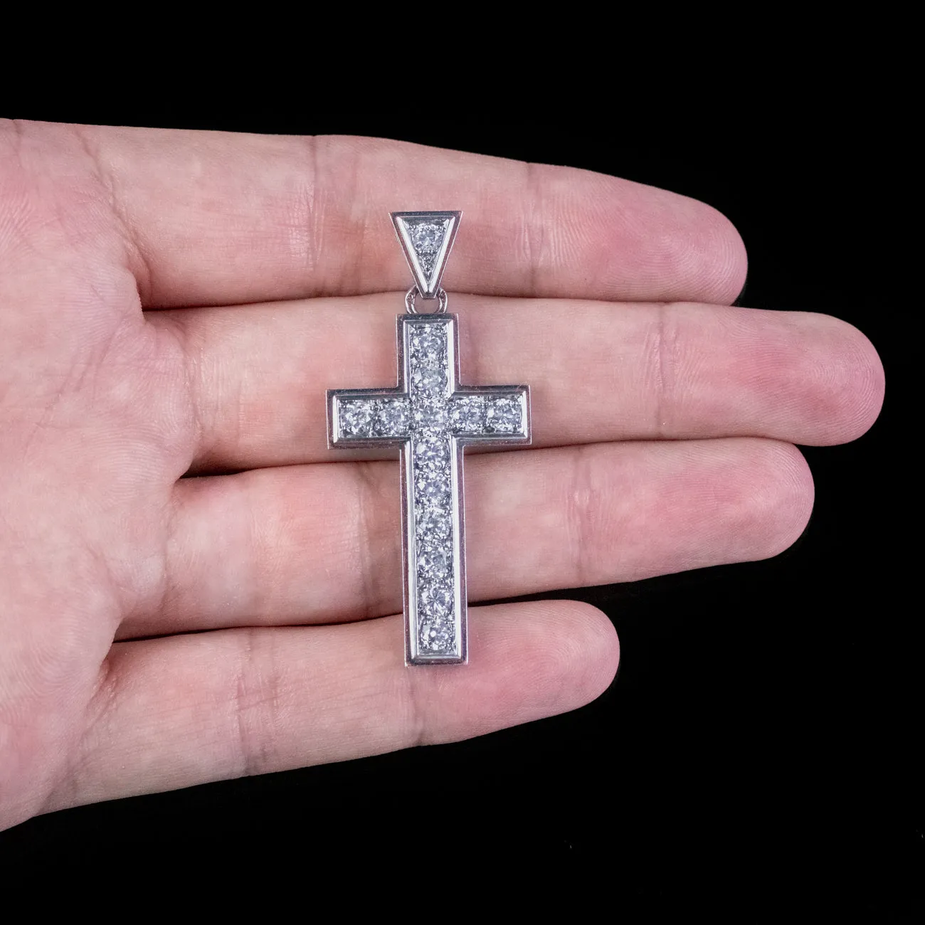 Art Deco French Diamond Cross Pendant Platinum 2.8ct Of Diamond