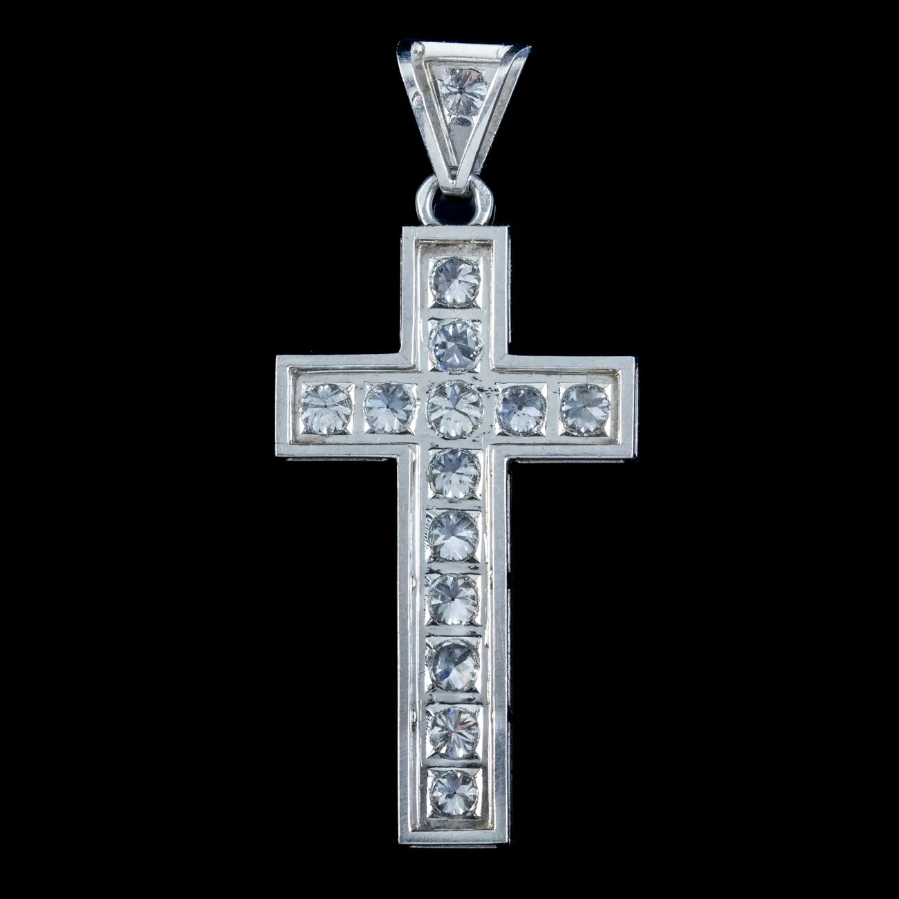 Art Deco French Diamond Cross Pendant Platinum 2.8ct Of Diamond