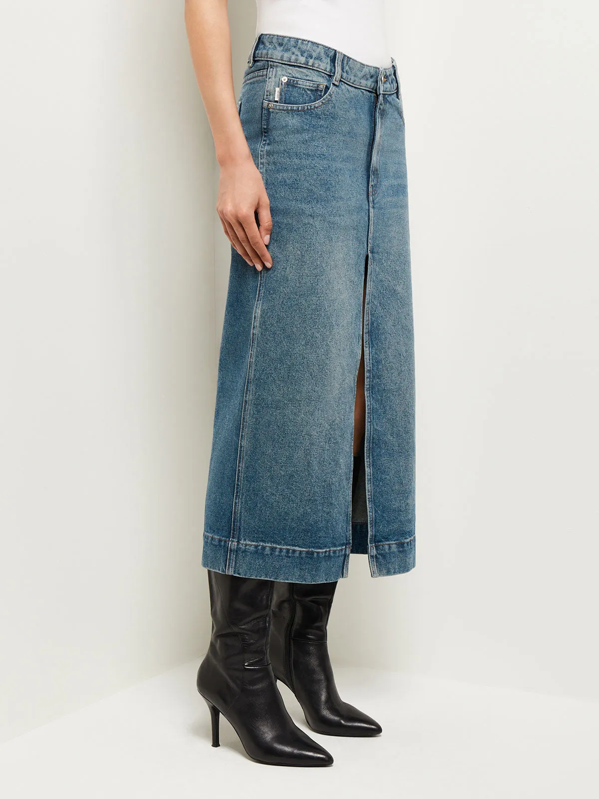 Asra Denim Maxi Skirt, Aged Mid