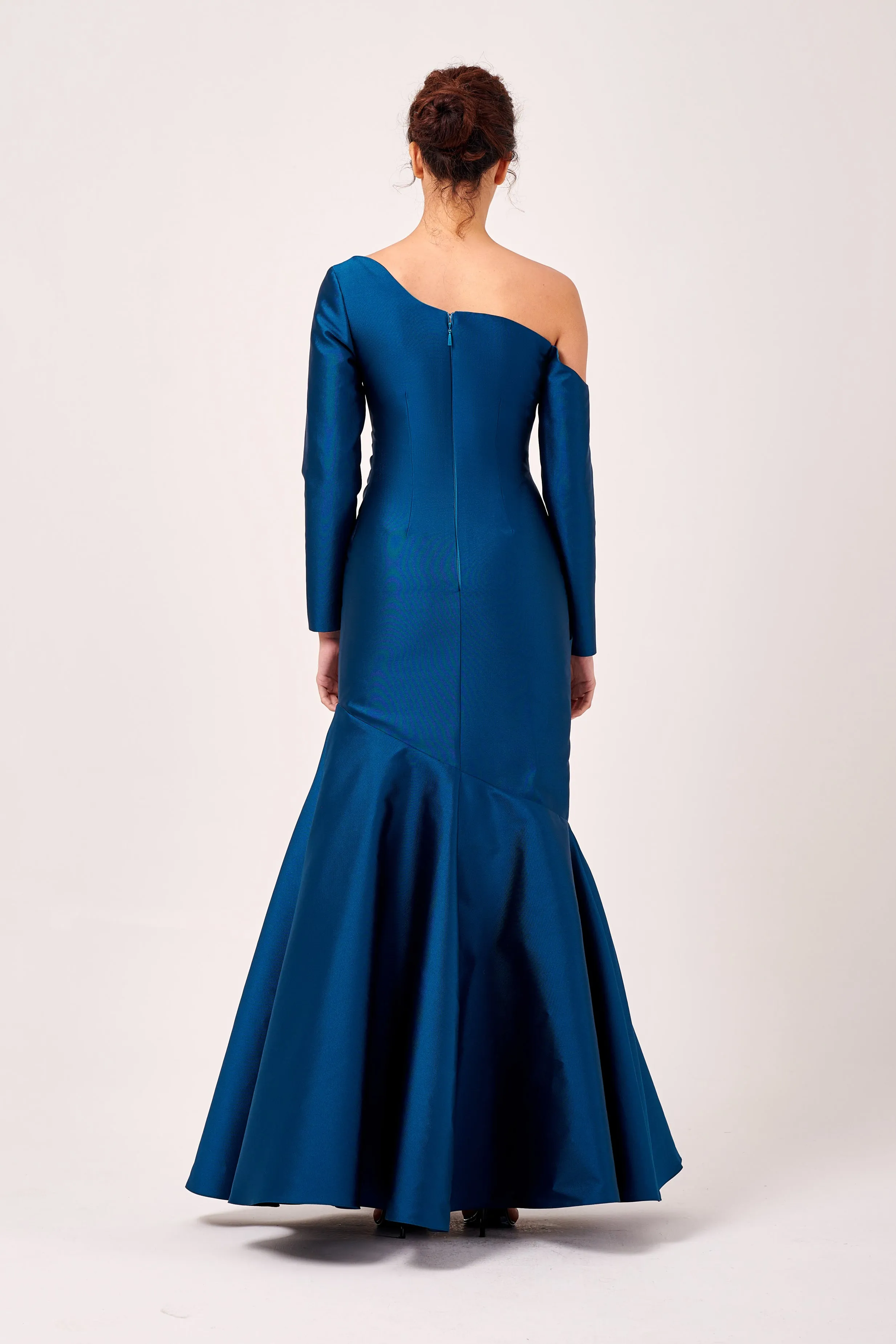 Asymmetric One-Shoulder Neckline Long Sleeve Gown