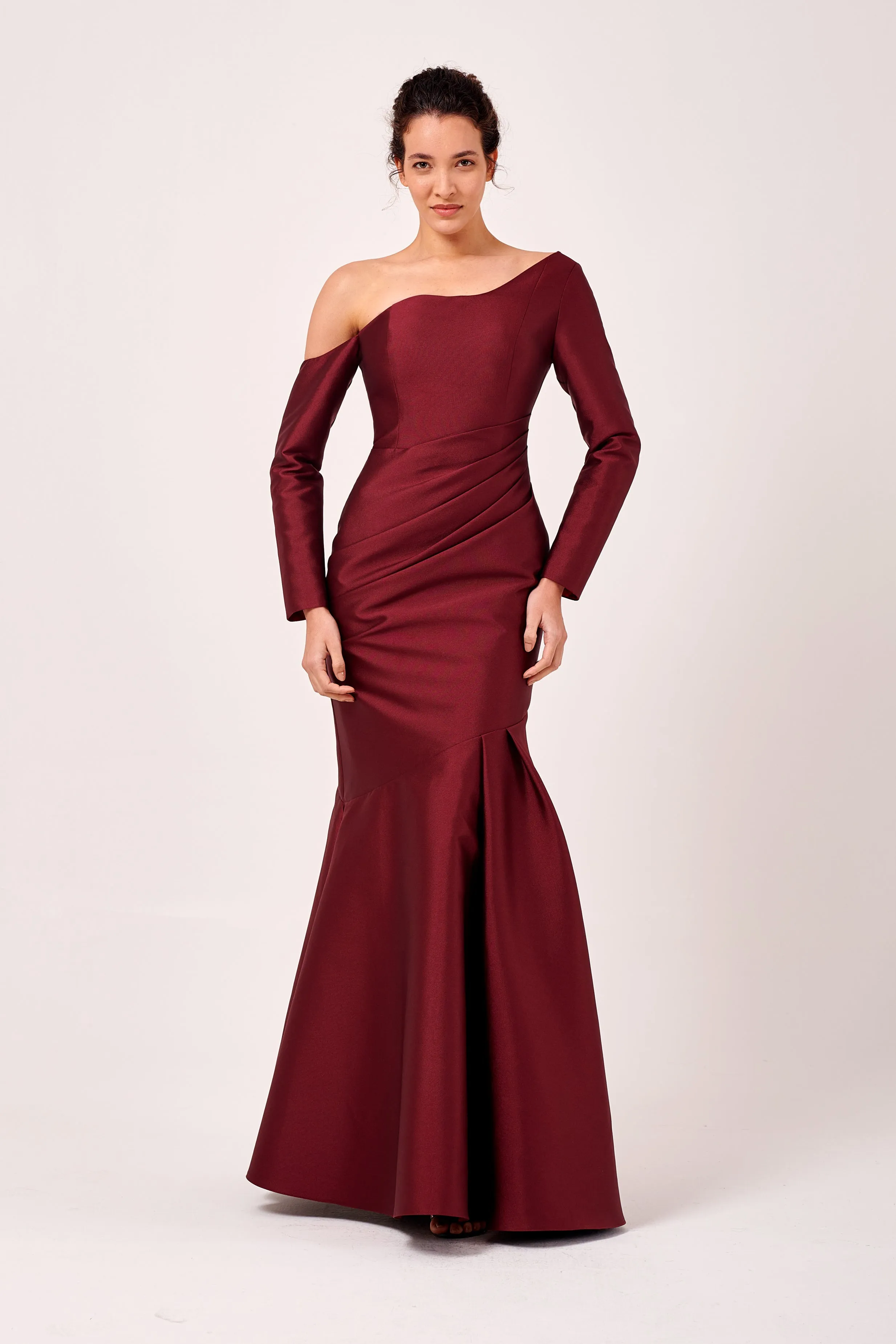 Asymmetric One-Shoulder Neckline Long Sleeve Gown