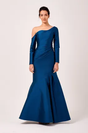 Asymmetric One-Shoulder Neckline Long Sleeve Gown