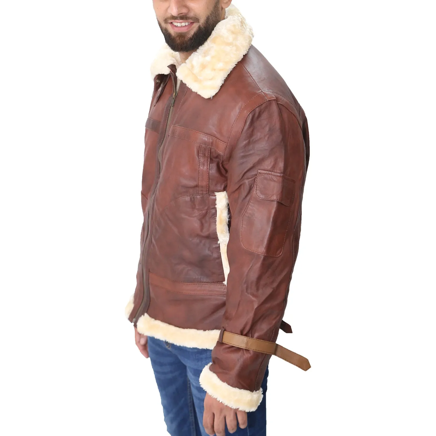 B3 Bomber Aviator Shearling Maroon Mens Leather Jacket