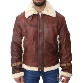 B3 Bomber Aviator Shearling Maroon Mens Leather Jacket