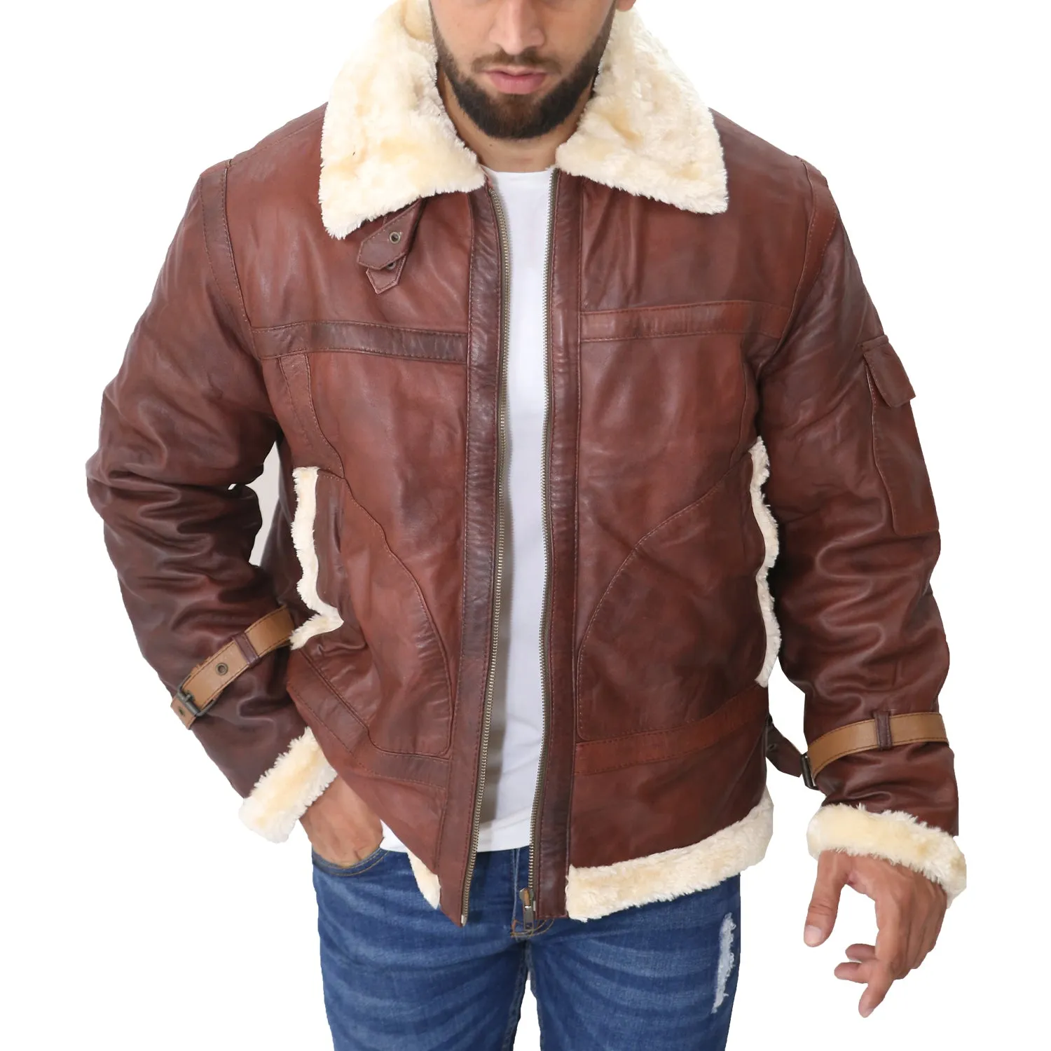 B3 Bomber Aviator Shearling Maroon Mens Leather Jacket