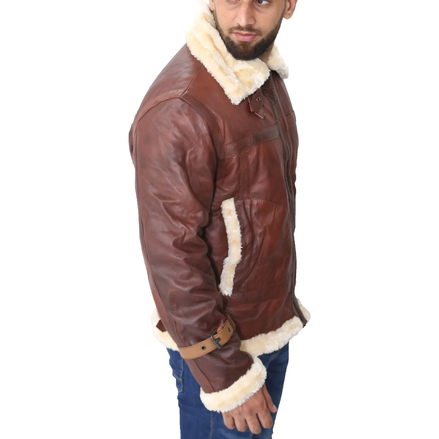 B3 Bomber Aviator Shearling Maroon Mens Leather Jacket