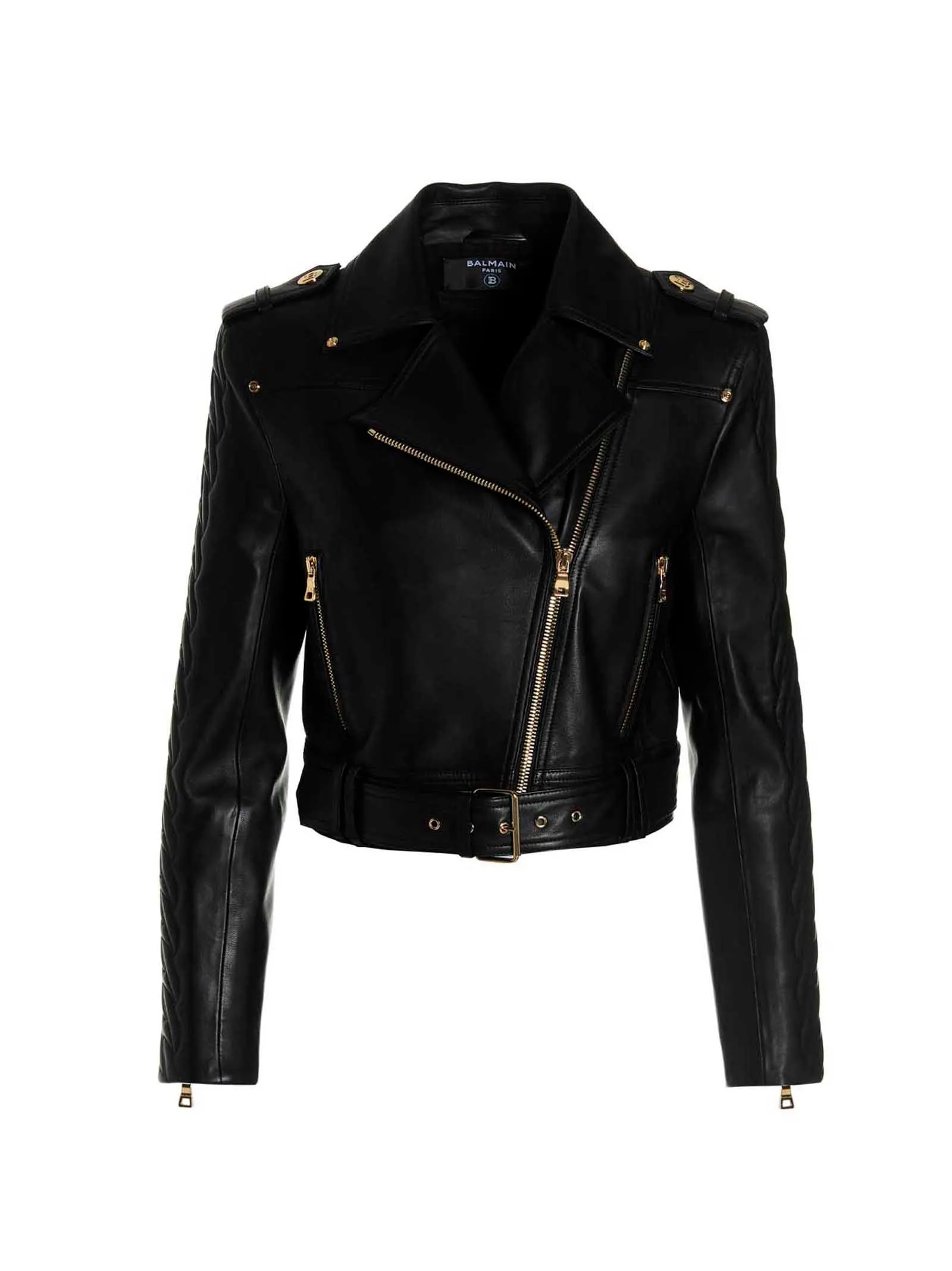 Balmain Zip-Up Long Sleeved Cropped Biker Jacket