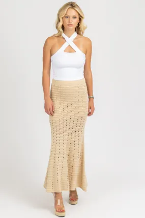 BEIGE KNIT FIT   FLARE SLIT SKIRT