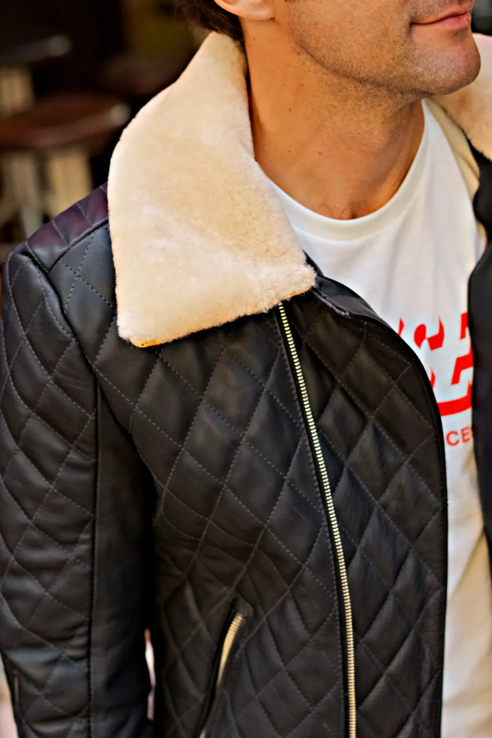 BELGRAVE QL Leather Jacket Shearling  Quilted in Black