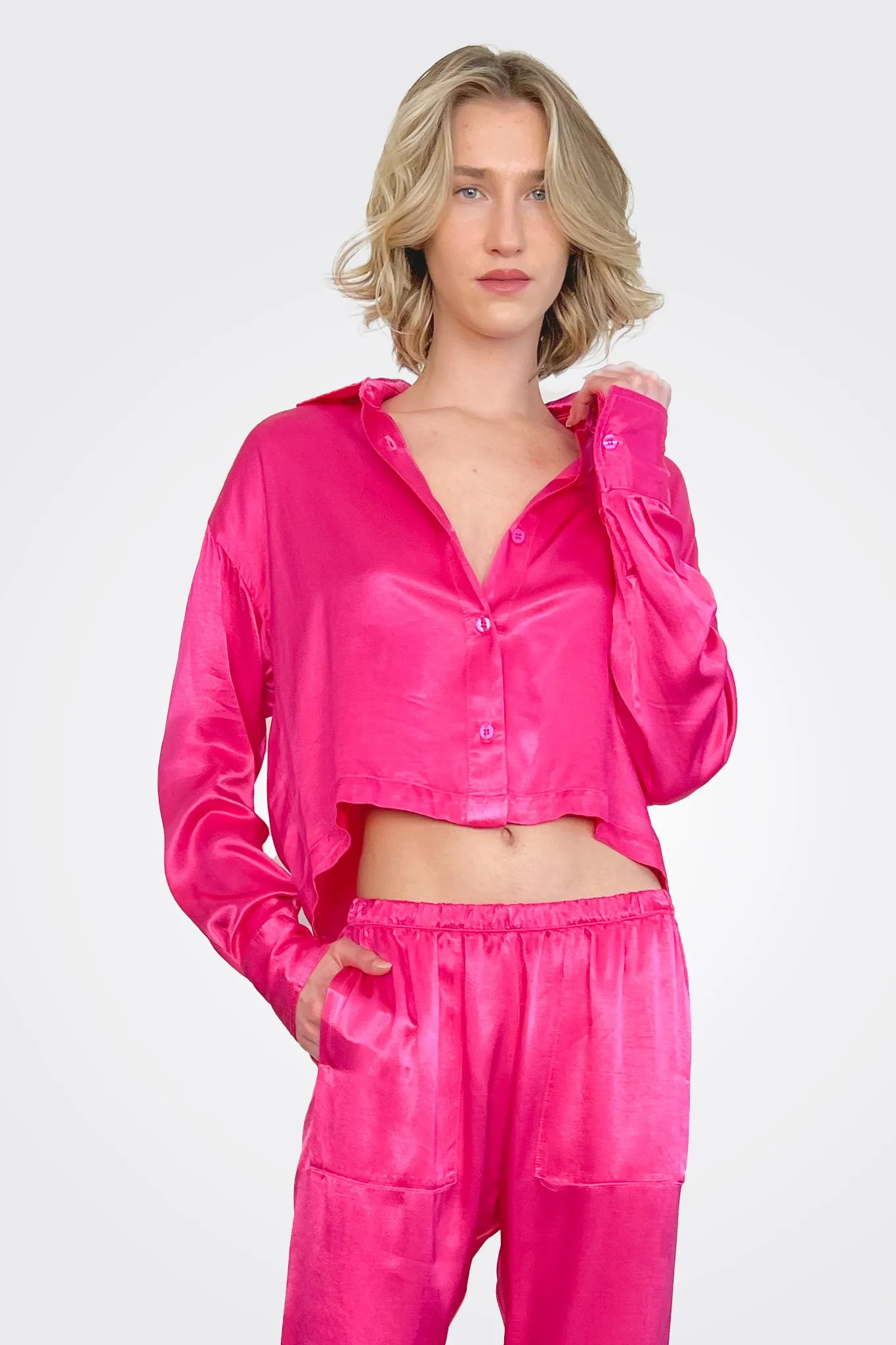 Billie Boxy Vintage Satin Shirt - Shock