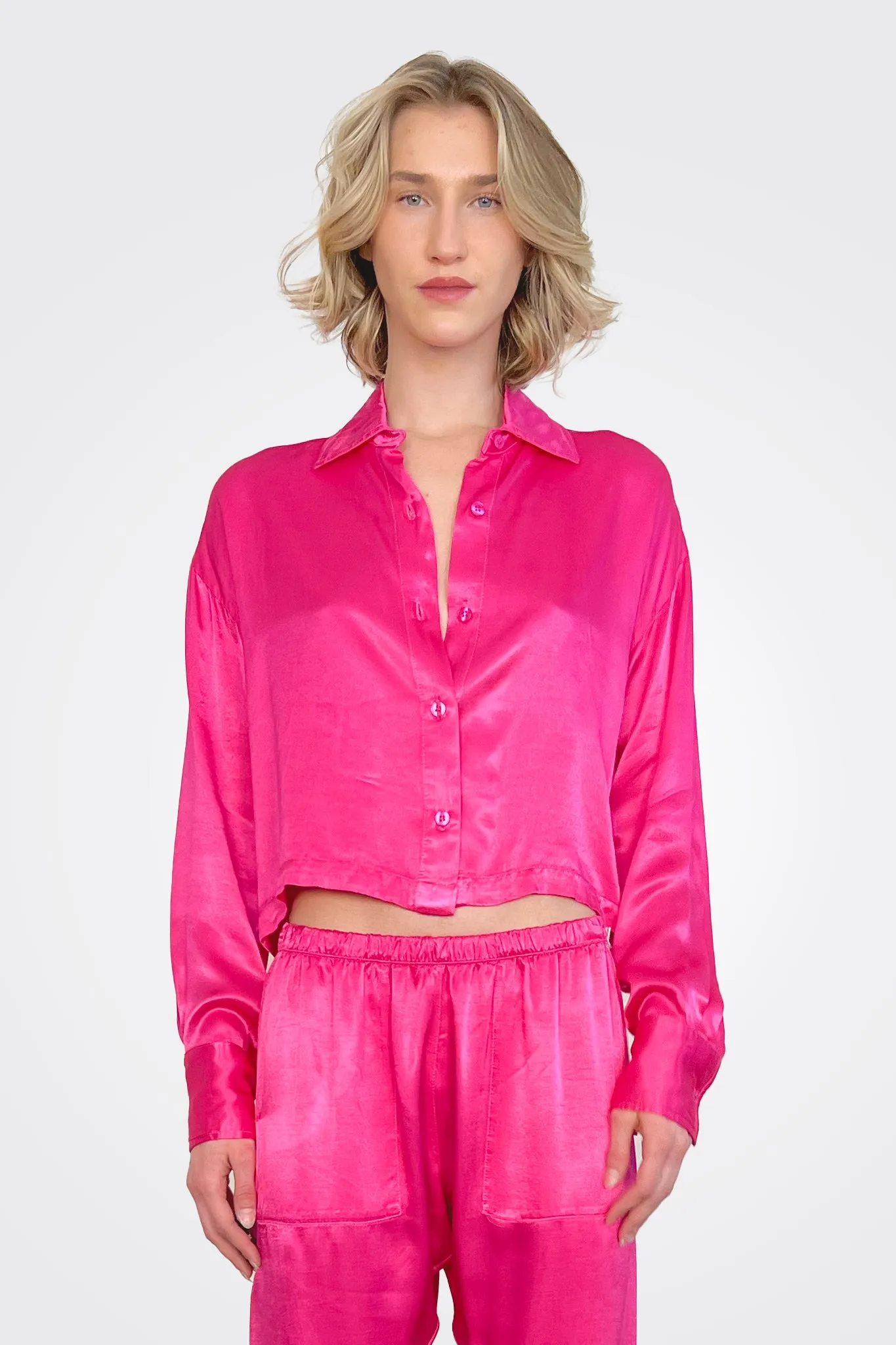 Billie Boxy Vintage Satin Shirt - Shock