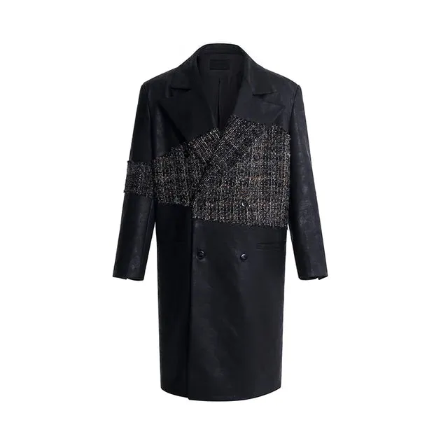 Black Patchwork PU Leather Coat