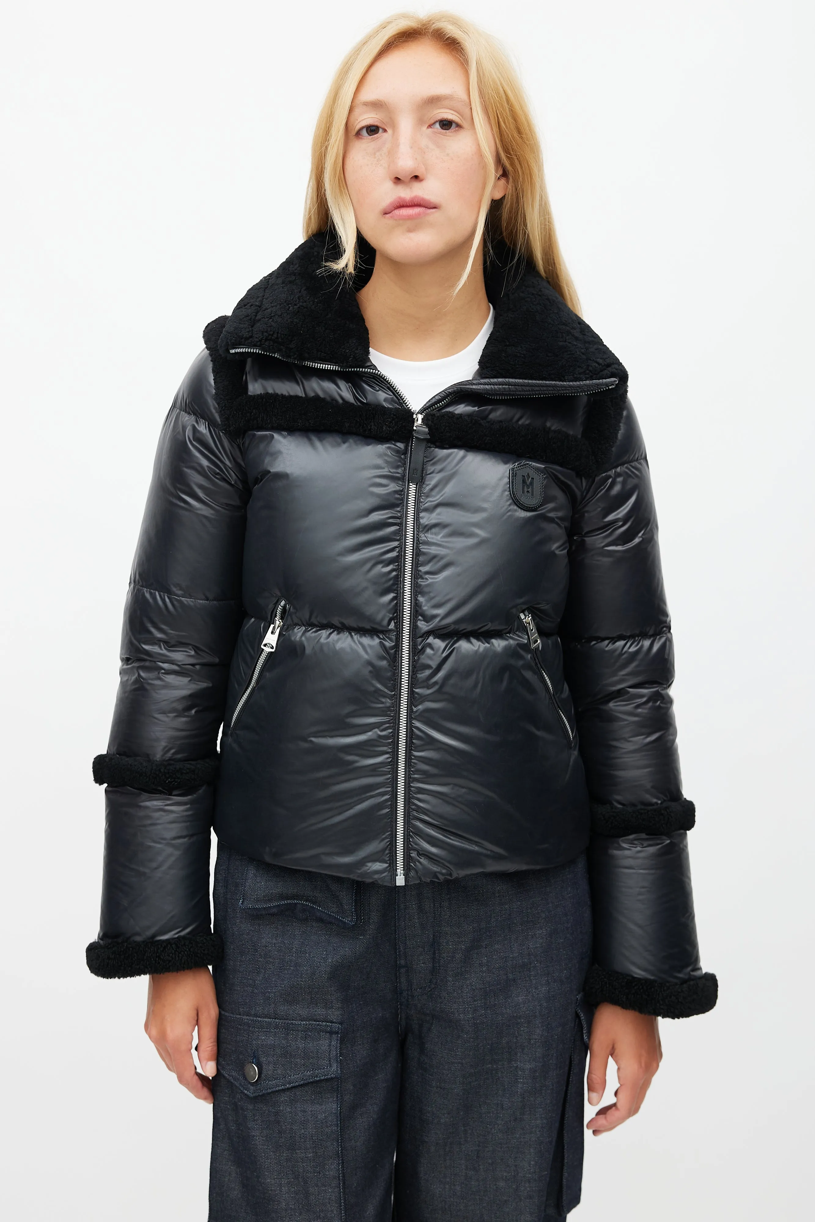 Black Shearling Puffer Jacket