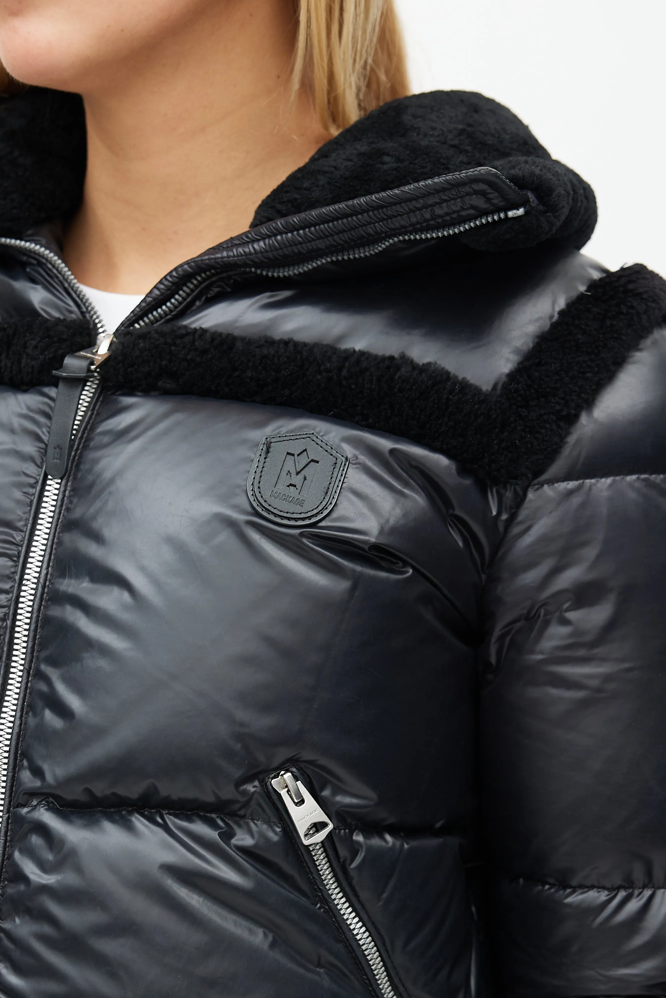 Black Shearling Puffer Jacket