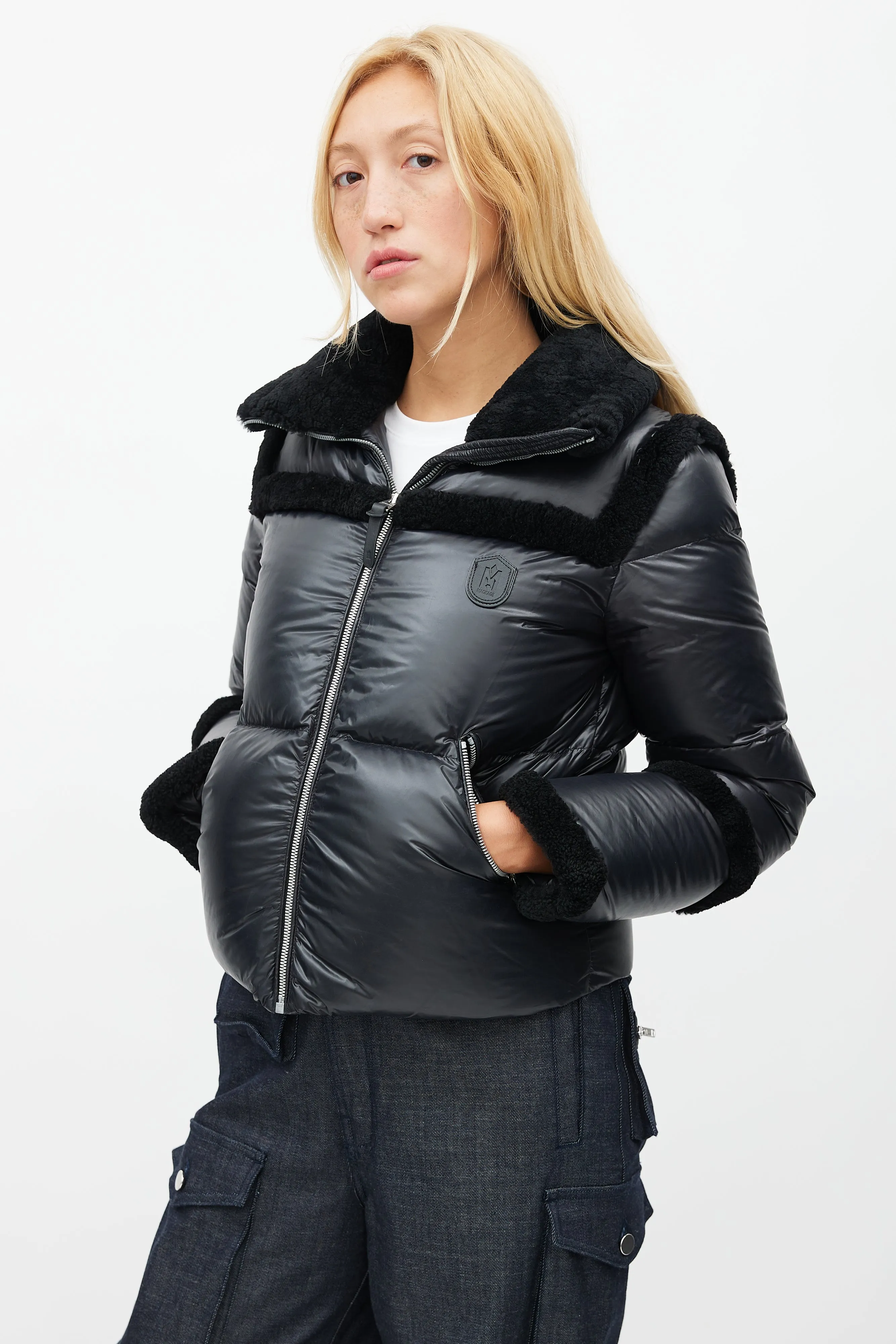 Black Shearling Puffer Jacket