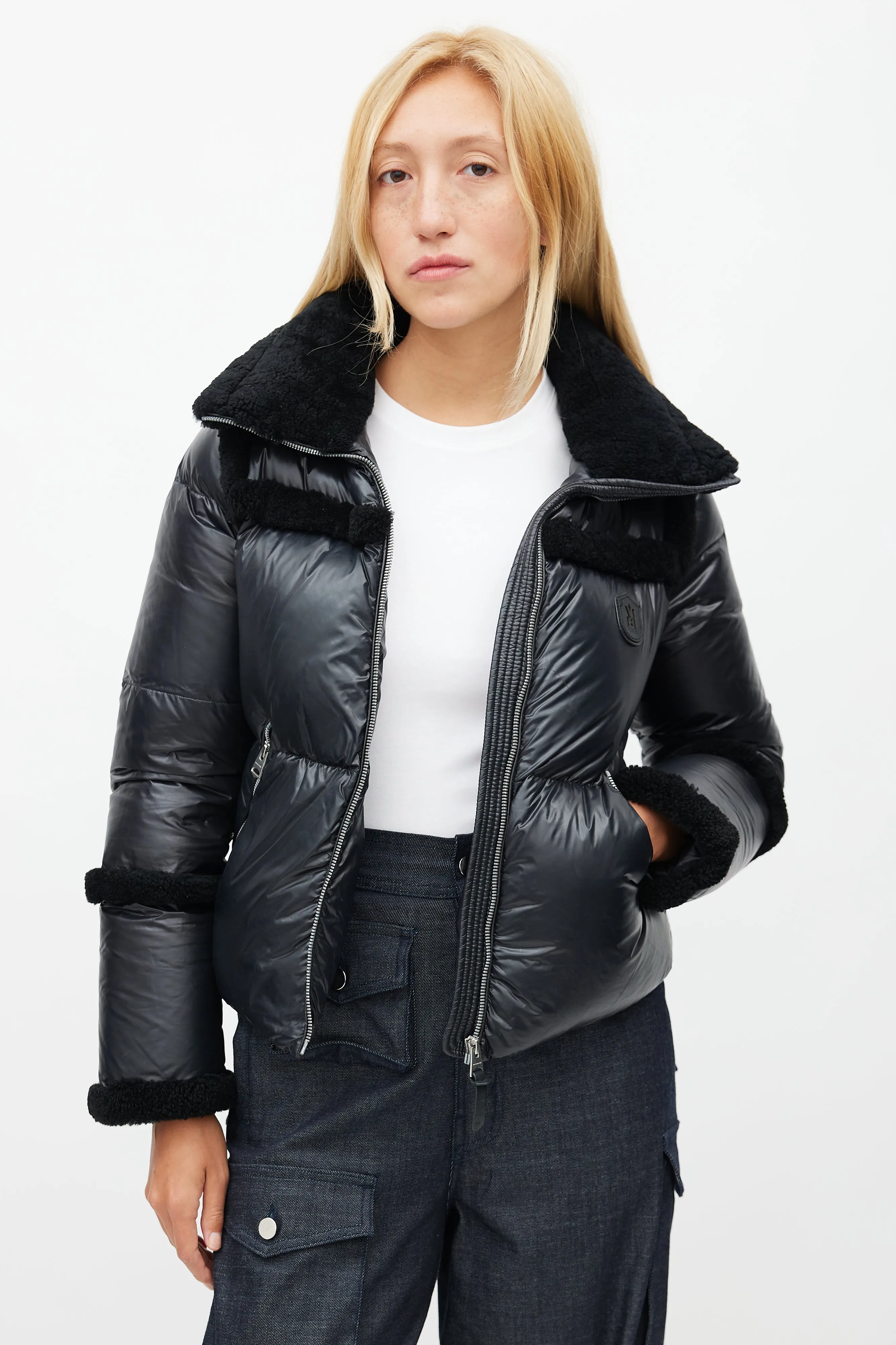 Black Shearling Puffer Jacket